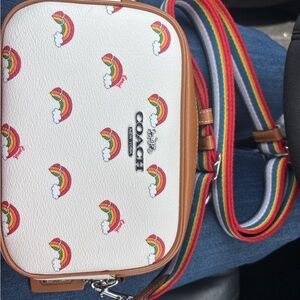 Coach CJ647 Mini Jamie Camera Bag Crossbody With Rainbow Print Chalk Multi